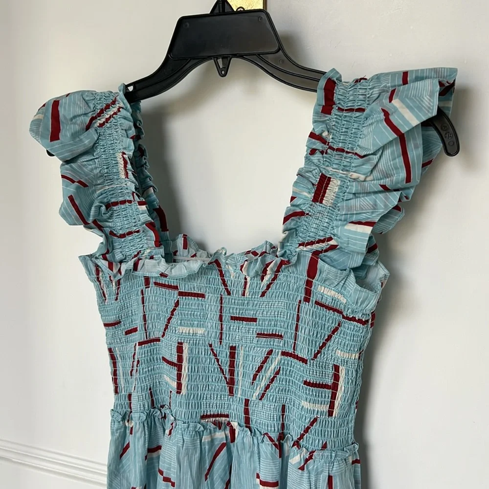 Tuckernuck Flutter Smocked Ruffle Maxi Dress Blue Red Color womens Size Medium - Picture 4 of 13